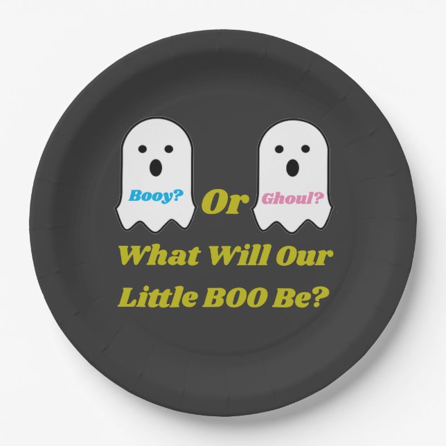 Booy or Ghoul Halloween Ghost Gender Reveal Paper Plates (Front)