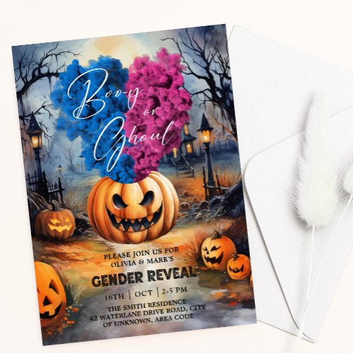 Booy or Ghoul Halloween Pumpkin Gender Reveal Invitation