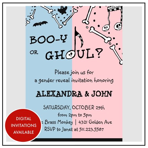  Booy or ghoul Spooky Halloween gender reveal Invitation