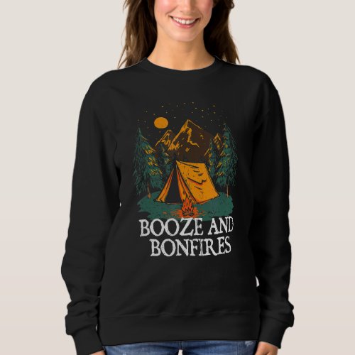 Booze And Bonfires Camping Beer  Camper Drinker Hi Sweatshirt
