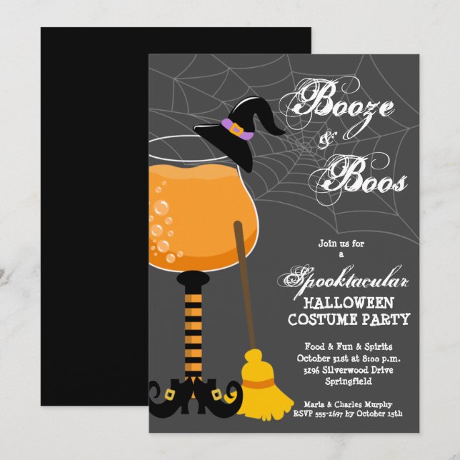Booze and Boos Halloween Wine Glass Invitation (Front/Back)