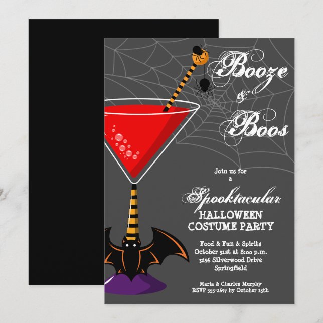 Booze and Boos Martini Budget Halloween Invitation (Front/Back)