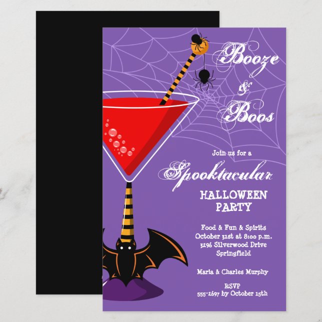 Booze and Boos Martini Budget Halloween Invitation (Front/Back)