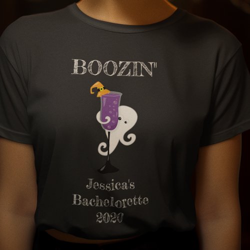 Booze Bachelorette Party Ghost Cocktail Halloween T_Shirt