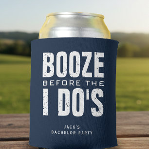Booze Before I Do's Bachelor Party Blue & White Can Cooler