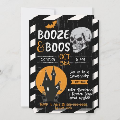 Booze  Boos Halloween Party Invitation