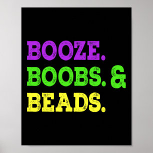 Booze Breast Beads Funny Mardi Gras Carnival Party Poster