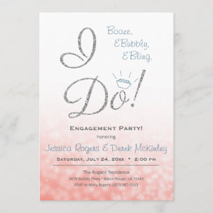 Booze, Bubbly & Bling, I DO Pink Engagement Party Invitation
