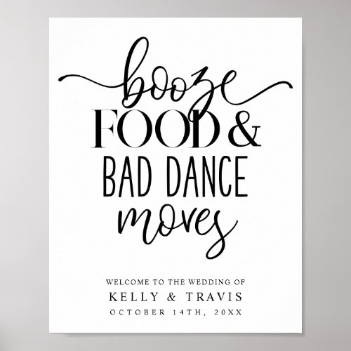Booze Food and Bad Dance Moves Wedding Poster