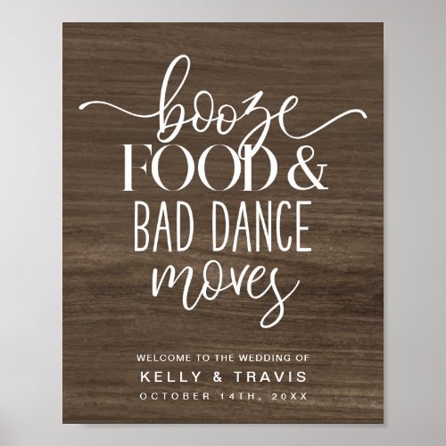 Booze Food and Bad Dance Moves Wedding Poster