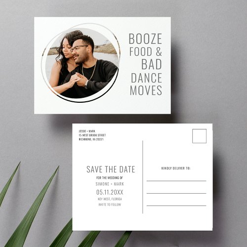 Booze Food Bad Dance Funny Wedding Save the Date Announcement Postcard