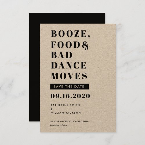 Booze Food Bad Dance Moves Chic Save The Date Card