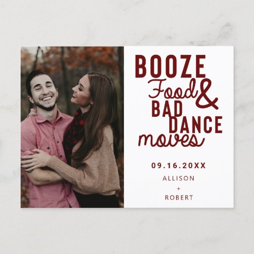 Booze Food  Bad Dance Moves Funny Date Photo Announcement Postcard