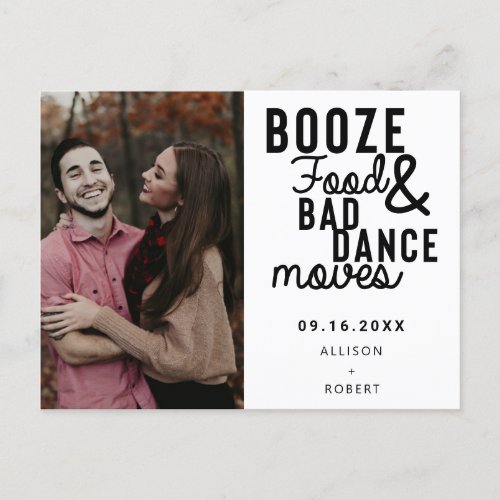 Booze Food  Bad Dance Moves Funny Date Photo Announcement Postcard