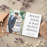 Booze Food Bad Dance Moves Funny Save the Date<br><div class="desc">Funny save the dates for your upcoming wedding in our Booze,  food and bad dance moves gray with custom photo design. Customize this wedding save the date with your photo and wedding details. Contact me through the button below if you need assistance.</div>
