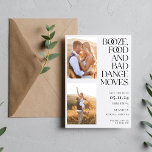 Booze Food Bad Dance Moves Photo Modern Save The Date<br><div class="desc">Beautiful two photo save the date cards in a cute and funny "Booze, food and bad dance moves" design that your family and friends will love. Customize these save the dates with your photos and text. Contact me if you need help cropping and placing photos, I'd be happy to help....</div>