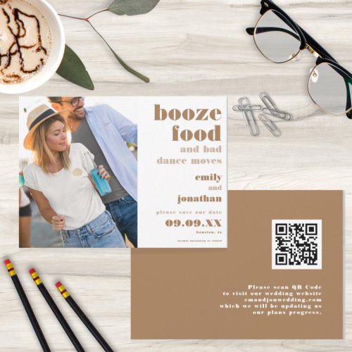 Booze Food Bad Dance Moves Photo QR Code Save The Date