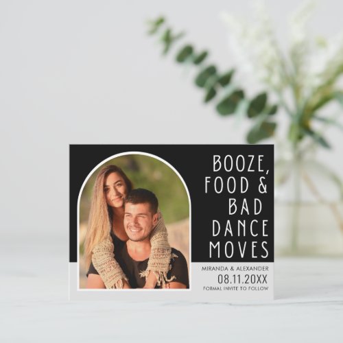 Booze Food Bad Dance Moves Photo Save the Date Announcement Postcard