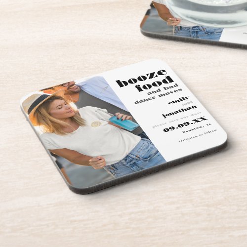 Booze Food Bad Dance Moves Photo Save The Date Beverage Coaster