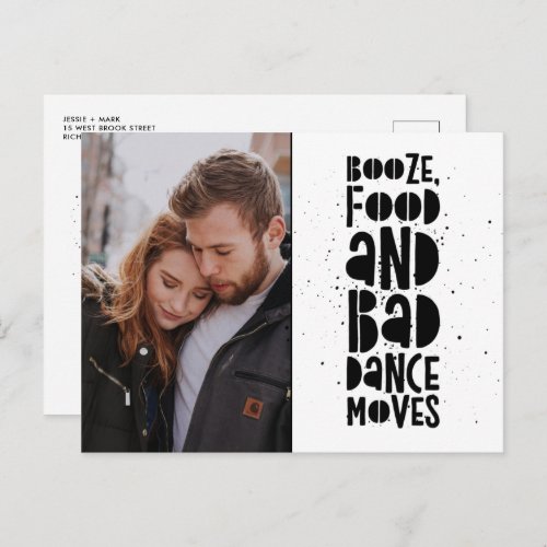 Booze Food Bad Dance Moves Photo Save the Dates Announcement Postcard