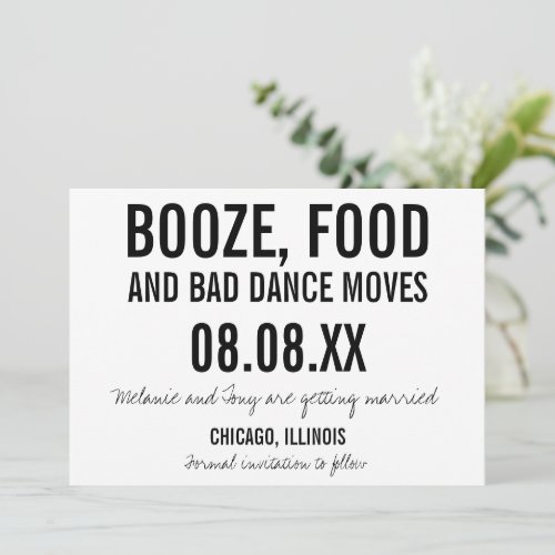 Booze Food Bad Dance Moves Photo Save the Dates Save The Date