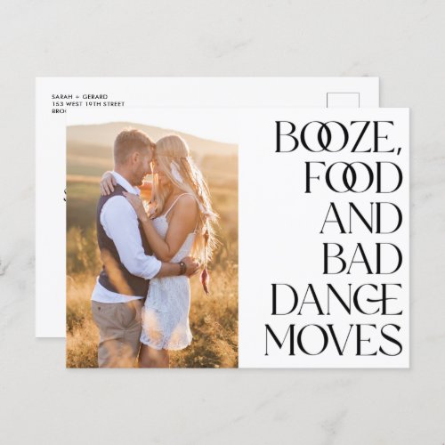 Booze Food Bad Dance Moves Save the Date Announcement Postcard