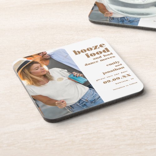 Booze Food Bad Dance Photo Gold Save The Date Beverage Coaster