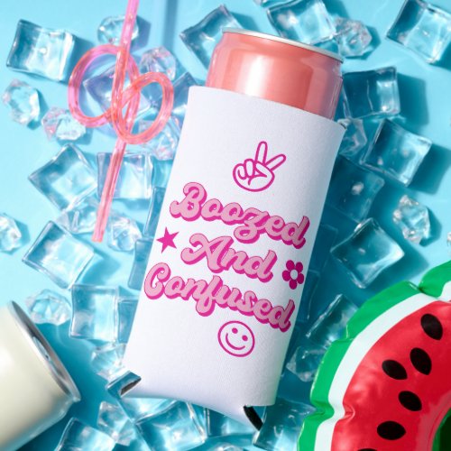 Boozed and Confused Retro Bachelorette Seltzer Can Cooler