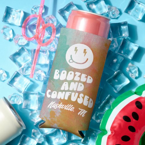 Boozed and Confused Retro Bachelorette  Seltzer Can Cooler