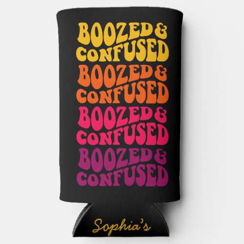 Boozed Confused Groovy Bachelorette Party Custom Seltzer Can Cooler