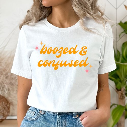 Boozed  Confused Groovy Pink Orange Bachelorette T_Shirt