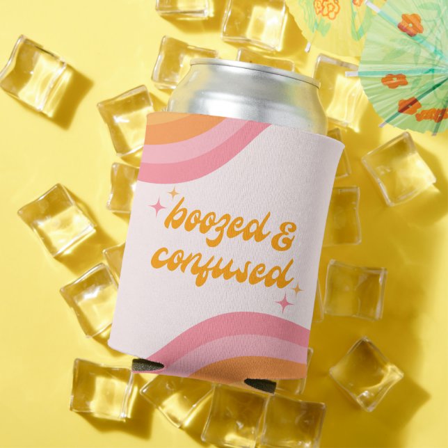 Boozed & Confused Groovy Pink & Orange Can Cooler (In Situ Summer)