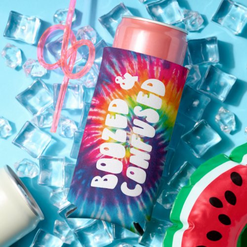 Boozed  Confused Tie Dye Bachelorette Party Favor Seltzer Can Cooler