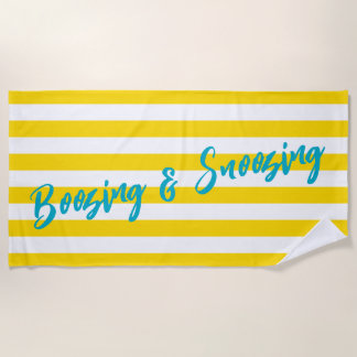 Boozing and Snoozing Cabana Stripe Pool Party Beach Towel
