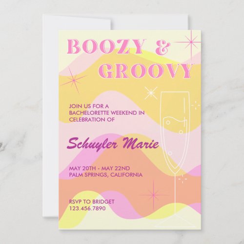 Boozy  Groovy Bachelorette Party Invitation