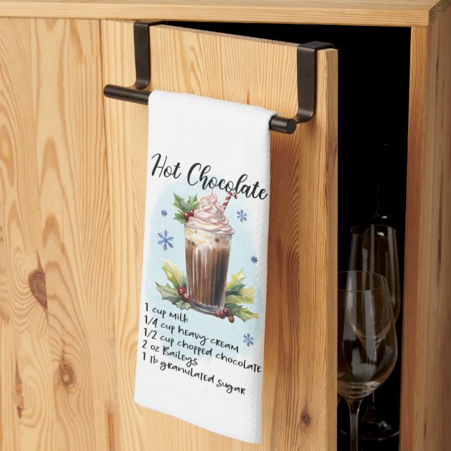 Boozy Hot Chocolate Cocktail Recipe Christmas Kitchen Towel (Thirds Fold)