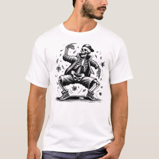 Bop Till The Leaves Drop Black And White Retro Ske T-Shirt