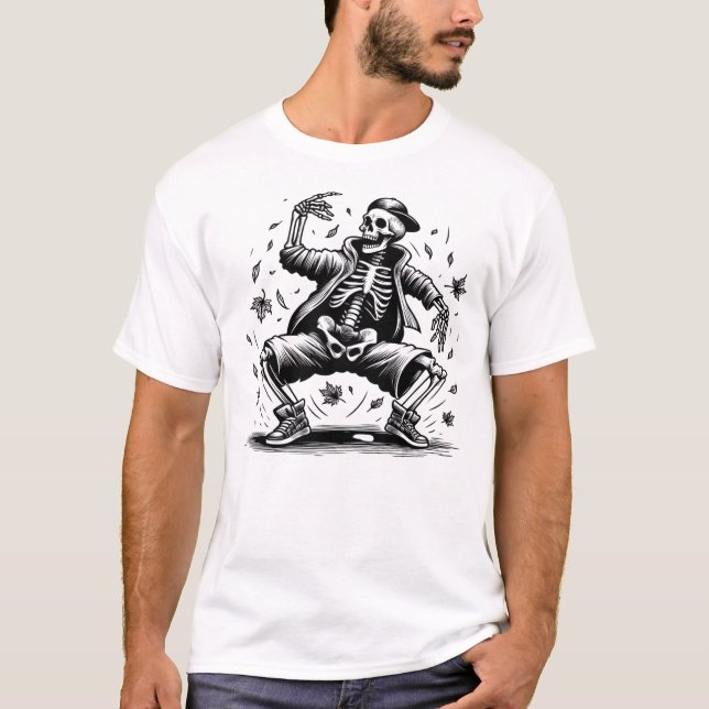 Bop Till The Leaves Drop Black And White Retro Ske T-Shirt (Front)