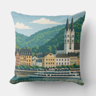 Boppard Germany Scenic Vintage Travel Art Throw Pillow