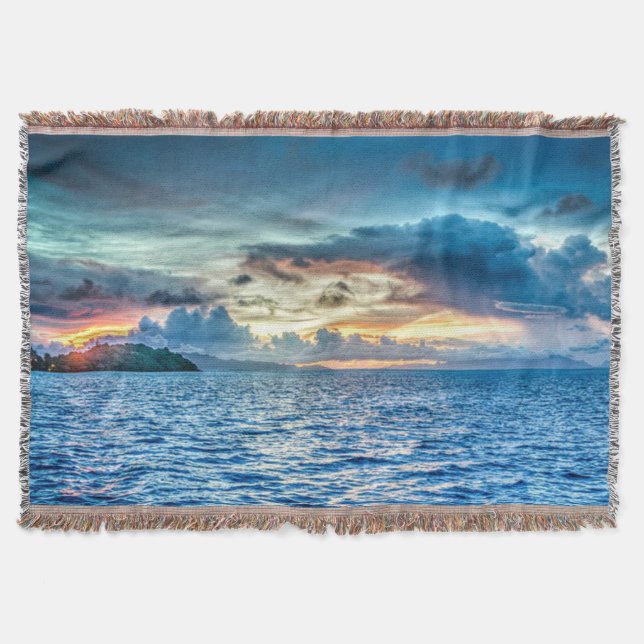 Bora Bora beautiful sunset Throw Blanket (Front)