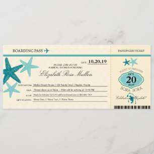 Bora Bora Bridal Shower Boarding Pass Invitation