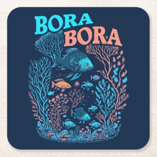 Bora Bora Coral Reef Square Paper Coaster