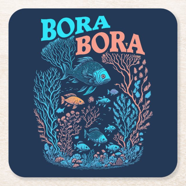 Bora Bora Coral Reef Square Paper Coaster (Front)