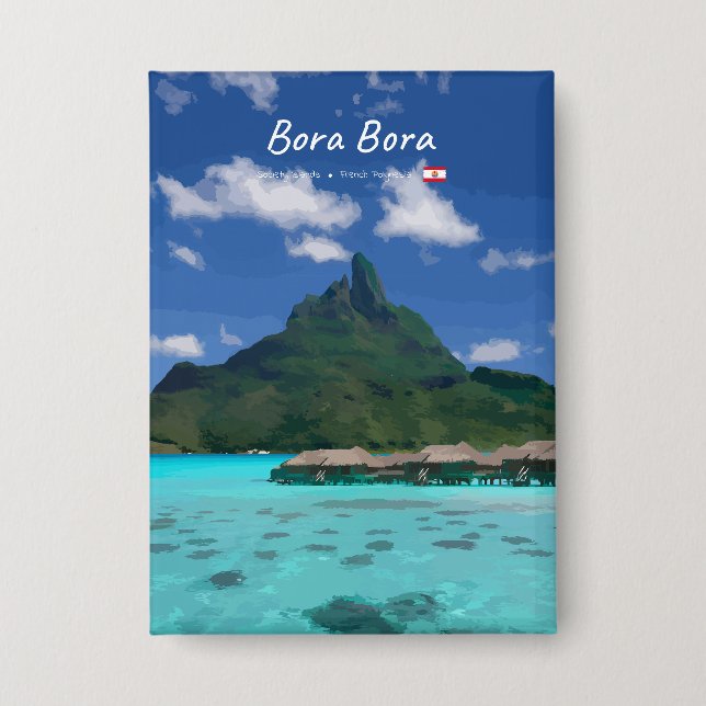 Bora Bora, French Polynesia - Beach Resort Button (Front)