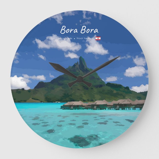 Bora Bora, French Polynesia - Beach Resort Large Clock (Front)