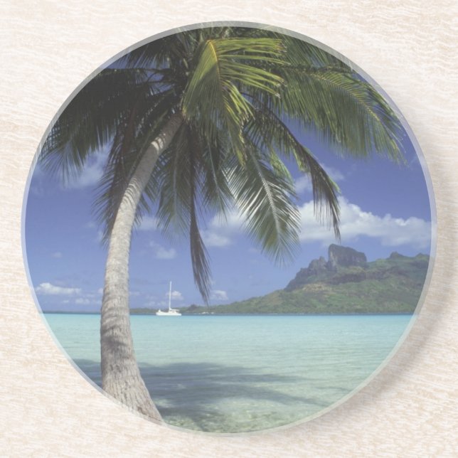 Bora Bora, French Polynesia Mt. Otemanu seen Sandstone Coaster (Front)