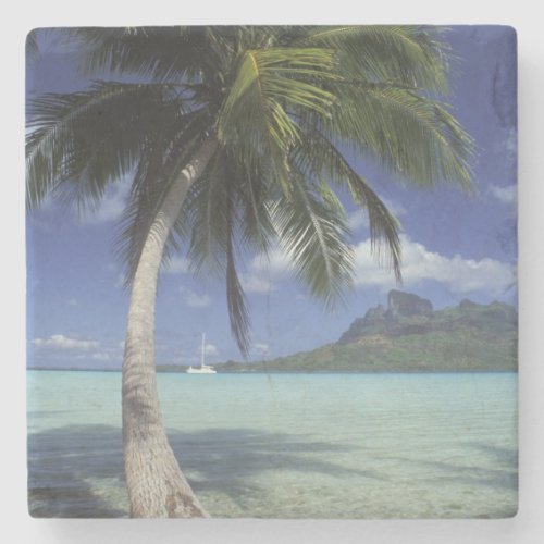 Bora Bora French Polynesia Mt Otemanu seen Stone Coaster