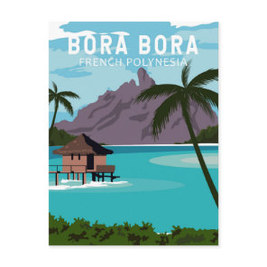 Bora Bora French Polynesia Travel Vintage Art Postcard