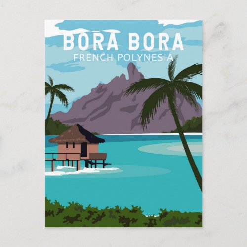 Bora Bora French Polynesia Travel Vintage Art Postcard