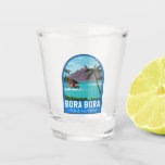Bora Bora French Polynesia Travel Vintage Art Shot Glass<br><div class="desc">Bora Bora vector art design. Surrounded by sand-fringed islets and a turquoise lagoon protected by a coral reef,  it’s known for its scuba diving.</div>